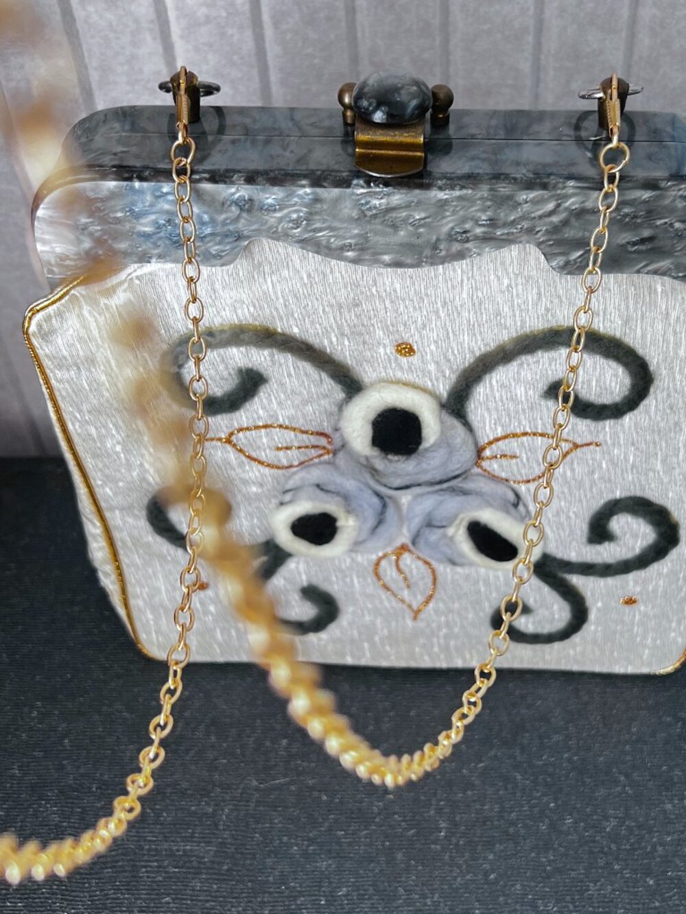 Vintage 1950s Claire Fashions Embroidered Floral Lucite Purse Floral Evening Bag